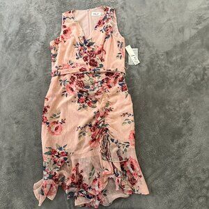 NWT Eliza J Sleeveless Pink Flutter Hem Dress Women's 10 Petite Floral Romantic